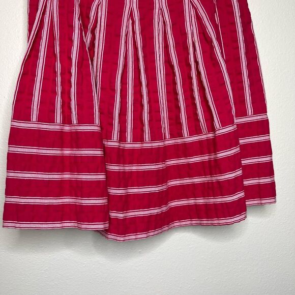 Talbots Hot Pink White Embroidered Pleated A Line Flare Side Zip Skirt Women 10 - Picture 4 of 12